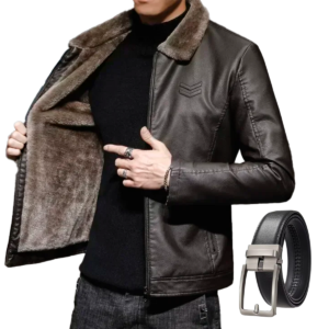 Men's Leather Jacket + Automatic Leather Belt - The Empire Kit